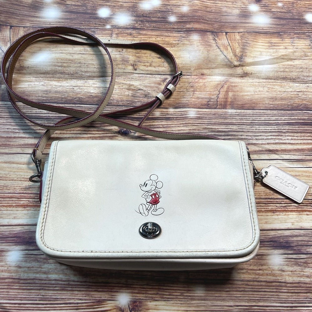 Disney x Coach Mickey Mouse Leather Crossbody Bag White F59374 Limited Edition